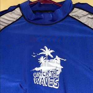 Boy’s XL swim shirt, blue/gray/black